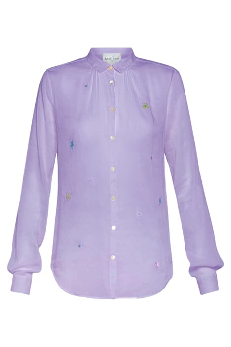 "FLOWER POWER" HAND EMBROIDERED VOILE SHIRT GLICINE by forte_forte