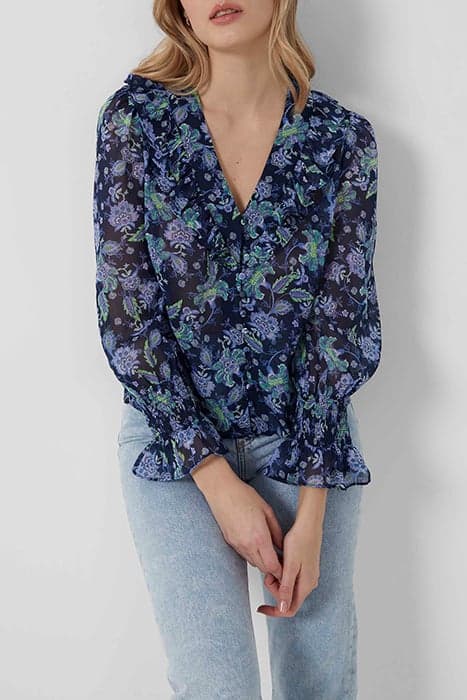 GLORIA RECYCLED RUFFLE TOP INDIGO by French Connection