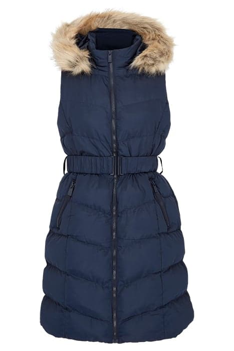 FUR CHEV MIX BELT MID GILET DARK NAVY by French Connection