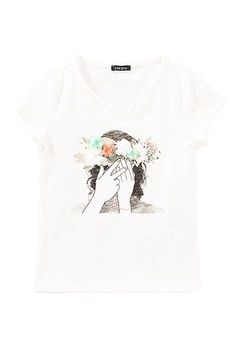 GIRLS' OFF-WHITE T-SHIRT WITH 3D FLOWER CROWN by IKKS