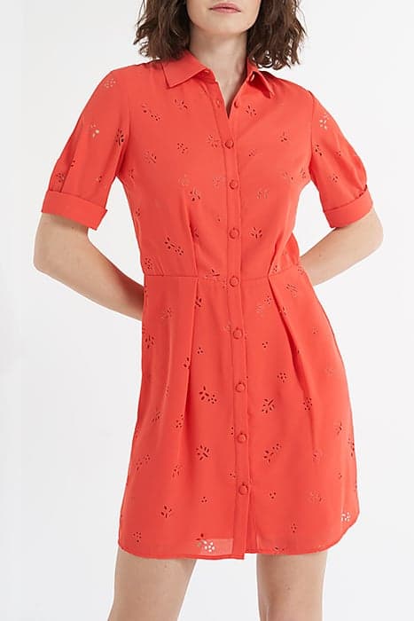 SPICY ORANGE SHIRT DRESS WITH FLOWER LASER CUT-OUTS by ICODE