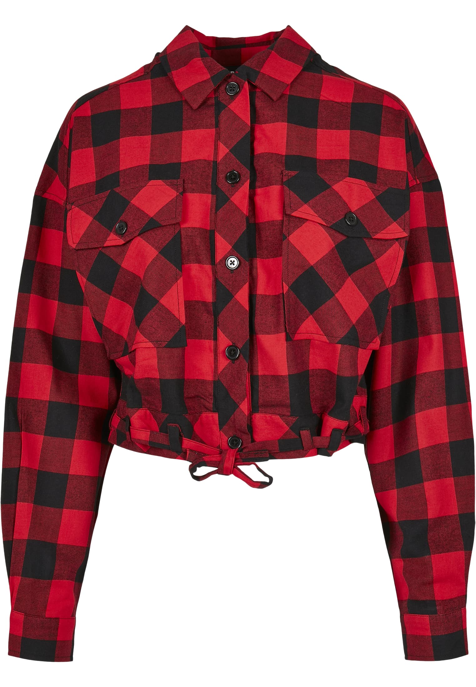 LADIES SHORT OVERSIZED CHECK SHIRT BLACK/RED by Urban Classics