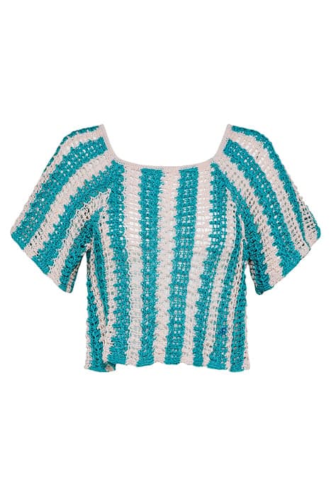 COTTON CROCHET STRIPE HALF SLEEVES TOP SEAFOAM by forte_forte