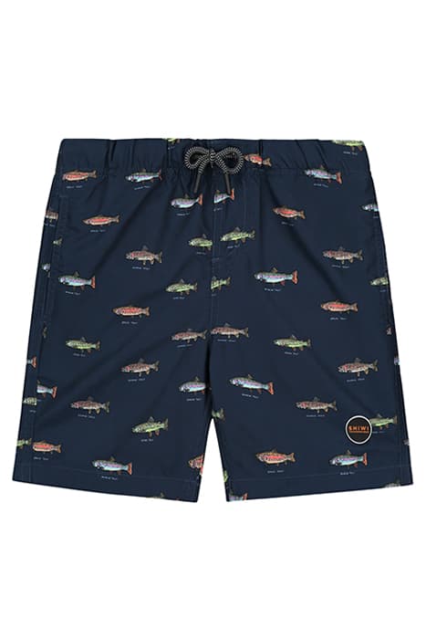 BOYS SWIM SHORT GO FISH MICRO PEACH DARK NAVY BLUE by Shiwi