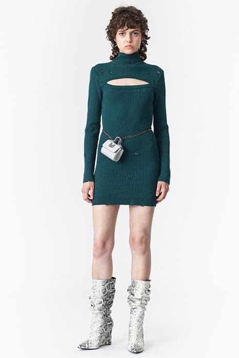 CUT-OUT MINI KNIT DRESS DARK GREEN by Marcell von Berlin