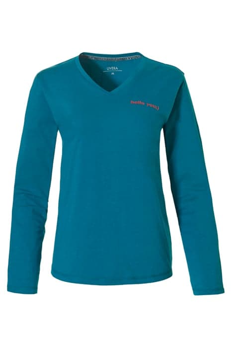 NW TOP TSHIRT LS FEMKE HELLO YOU JET GREEN by Livera