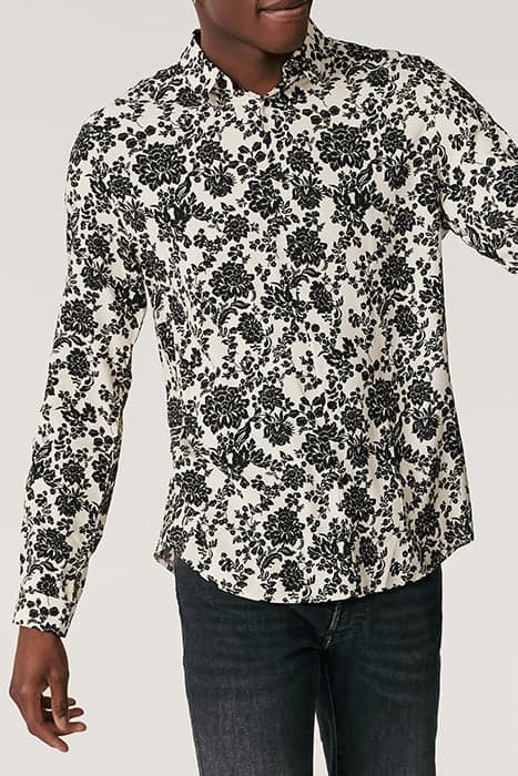 ECRU SLIM SHIRT WITH BLACK TAPESTRY PRINT by IKKS