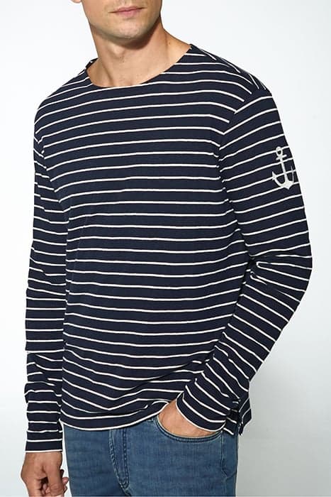 NAVY WITH WHITE STRIPES COTTON LINEN SAILOR TOP by IKKS