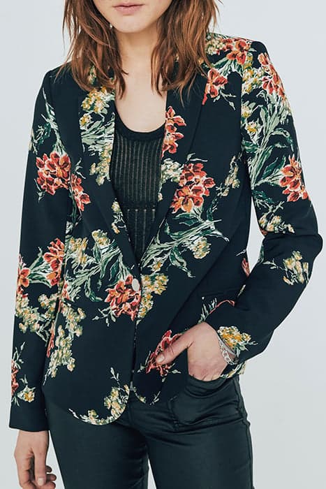 BLACK FLOWER BOUQUET PRINT CREPE JACKET by IKKS