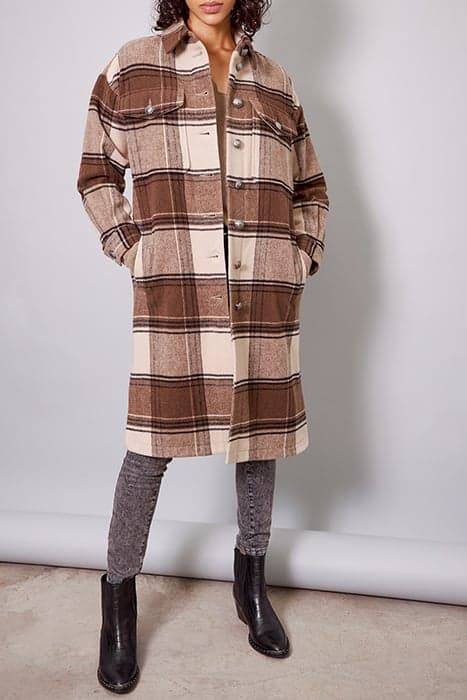 BEIGE AND BLACK CHECK OVERSHIRT-STYLE LONG COAT by IKKS