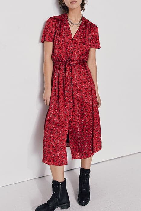 RED BANDANA PRINT VISCOSE BUTTONED LONG DRESS by IKKS