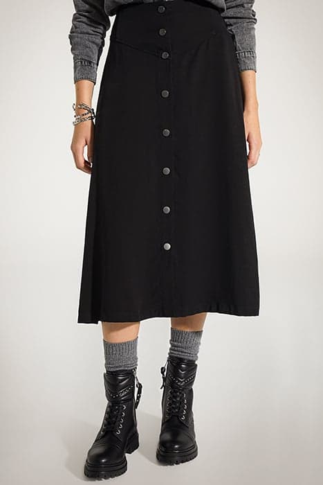 BLACK TENCEL AND LINEN BUTTONED-FRONT MIDI SKIRT by IKKS