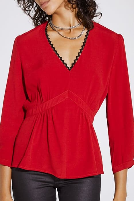 RED VISCOSE BLOUSE WITH LACE NECKLINE by IKKS