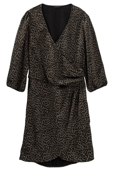 KHAKI AND BLACK ANIMAL PRINT DRAPED SHORT DRESS by IKKS