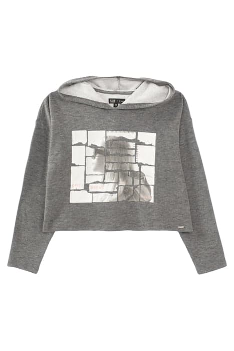 GIRLS’ GREY GIRL IMAGE HOODED T-SHIRT MOTTLED GREY by IKKS