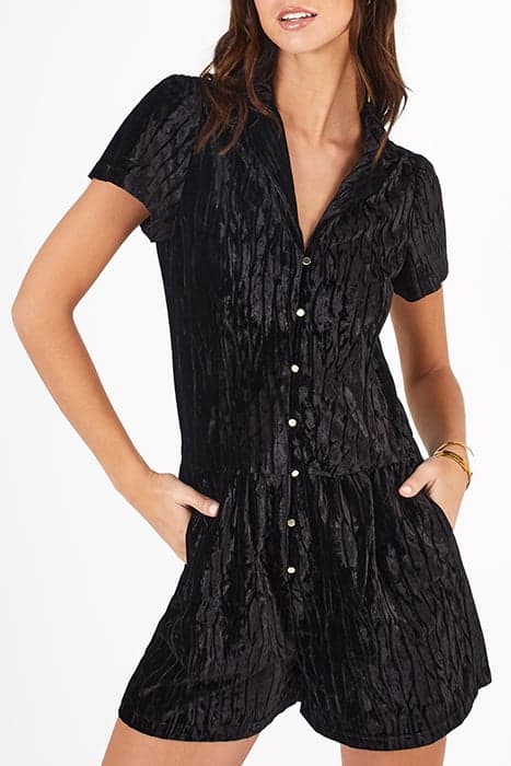 BLACK TEXTURED PANNE VELVET PLAYSUIT by ICODE