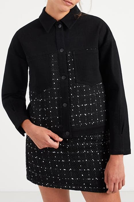 BLACK DENIM AND TWEED MIXED FABRIC JACKET by ICODE