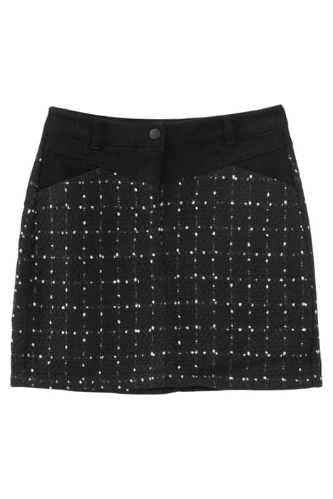 BLACK DENIM AND TWEED MIXED FABRIC SHORT SKIRT by ICODE