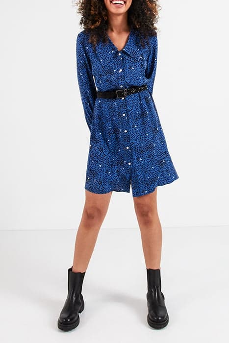 ELECTRIC BLUE ANIMAL PRINT SHIRT DRESS by ICODE