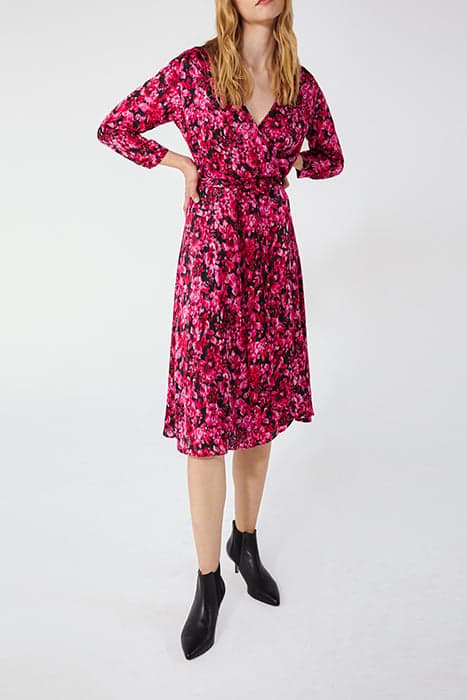 BLACK AND PINK FLORAL PRINT WRAP DRESS by IKKS