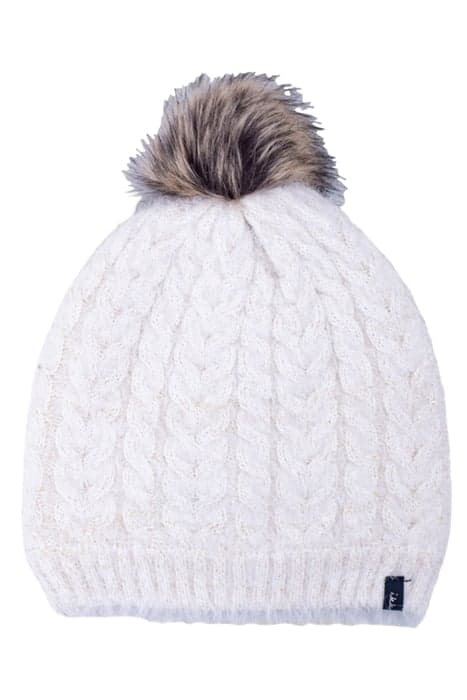 BABY GIRLS’ ECRU FUR-LINED LUREX CABLE KNIT BEANIE OFF-WHITE by IKKS