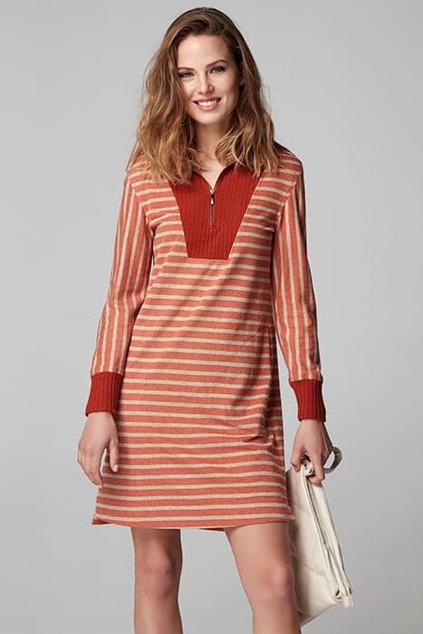 STRIPED PLUSH GAYEL DRESS ORANGE ORANGE by OKY