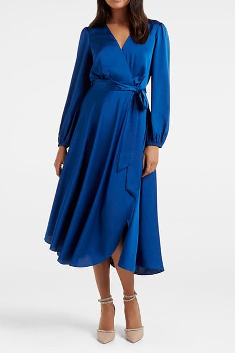 MARILYN SATIN WRAP MIDI DRESS SAPPHIRE BLUE by Forever New