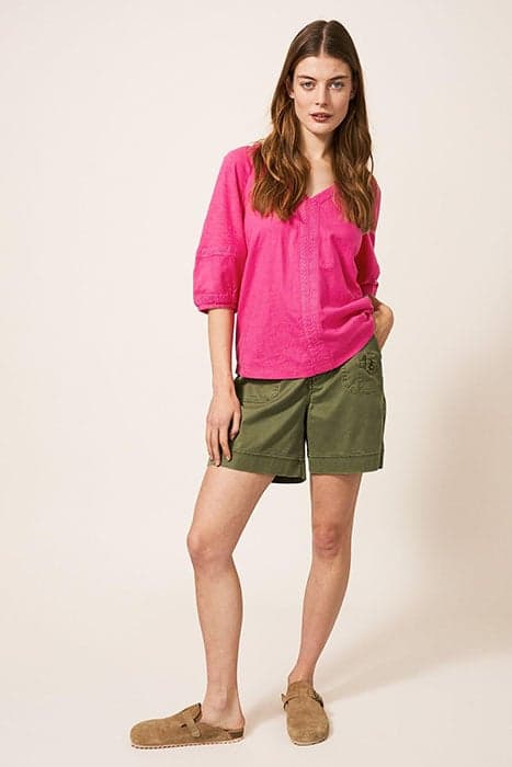 PHOEBE JERSEY MIX TOP BRIGHT PINK by White Stuff