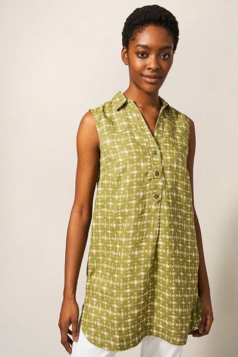 ELSIE SLEEVELESS LINEN TUNIC GREEN MULTI by White Stuff