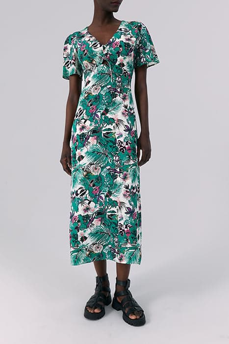 GREEN PLANT PRINT LONG DRESS by IKKS