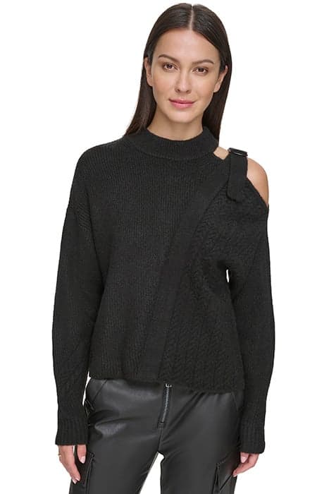 L/S MIX STITCH CLD S BLACK by DKNY