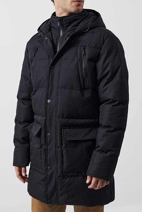 ROW LAYERED PUFFER PARKA COAT BLACK by French Connection