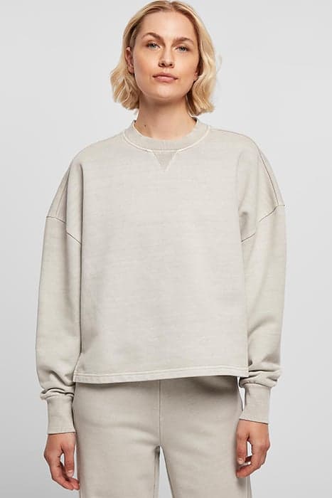 LADIES HEAVY TERRY GARMENT DYE CREWNECK WARMGREY by Urban Classics