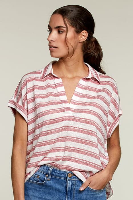 PINK LINEN POLO COLLAR T-SHIRT by River Woods