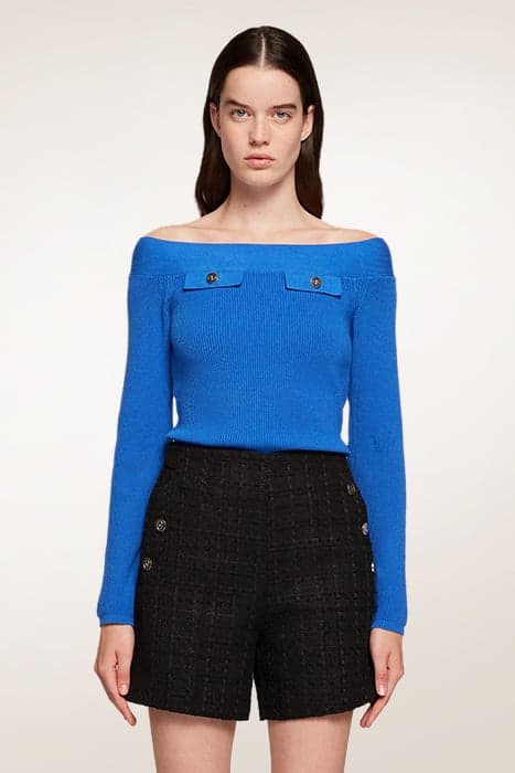 OFF-SHOULDERS SWEATER WITH A FEATURE OF POCKETS DARK BLUE by Motivi