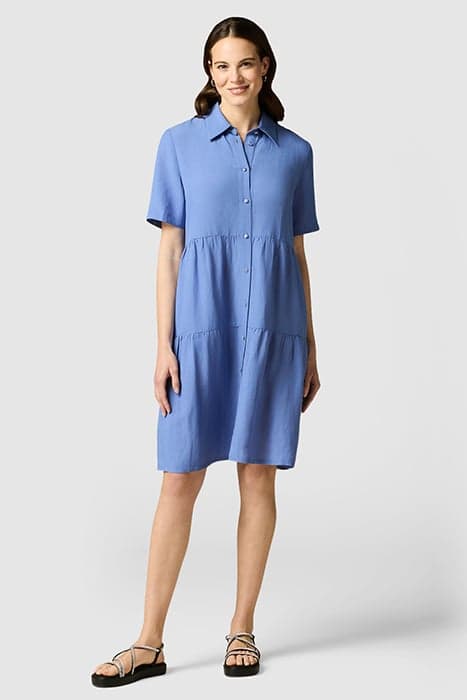 LINEN BLEND CHEMISIER DRESS LIGHT BLUE by Oltre