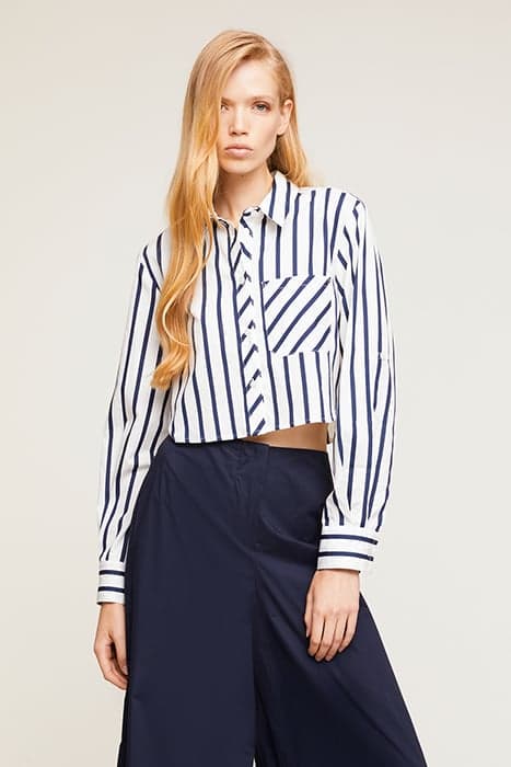 STRIPED CROPPED SHIRT WHITE by Motivi