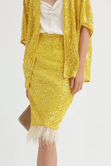 KNIT SEQUIN PENCIL SKIRT YELLOW by OKY