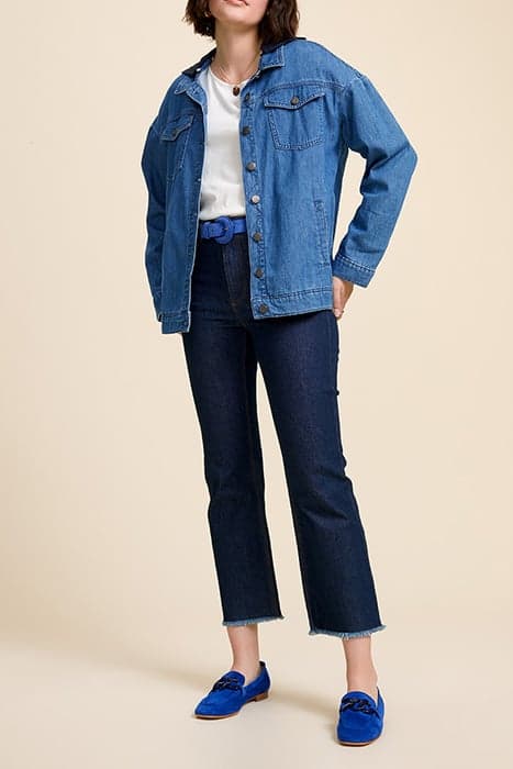 DOLLIS - LIGHT WASH DENIM JACKET WITH DETACHABLE HOOD by ONE STEP