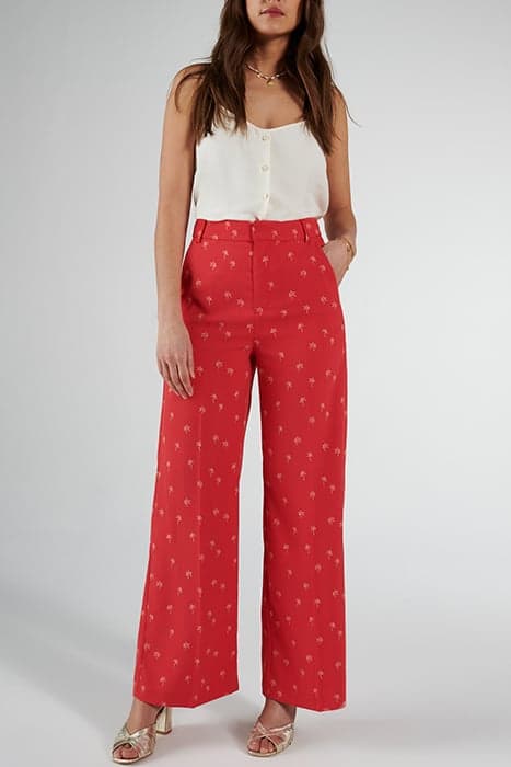 I.CODE PINK TEA ROSE WIDE-LEG TROUSERS WITH PALM TREES by ICODE