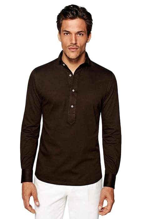 KNITTED HAZEL POPOVER DARK BROWN by Suitsupply