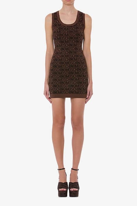 ALLOVER LOGO WOOL DRESS BROWN by Moschino