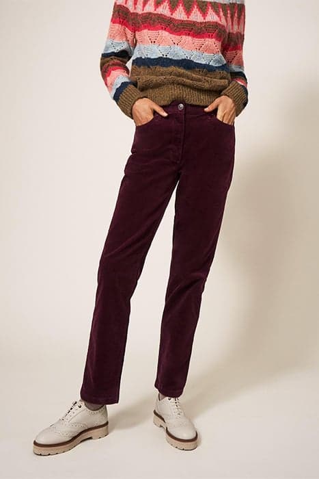 BROOKE STRAIGHT CORD TROUSER DARK PLUM by White Stuff