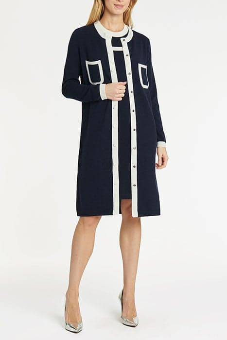 CACHEMIRE WOOL CARDIGAN MARINE / OFF WHITE by Paule Ka