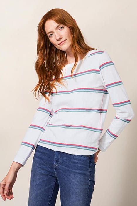 CASSIE STRIPE TEE WHITE MULTI by White Stuff