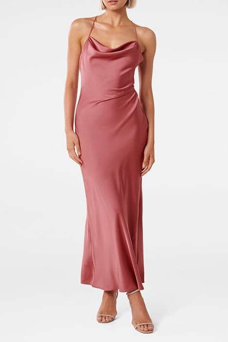 RUBY TIE BACK SATIN MAXI DRESS SATURATED ROSE by Forever New