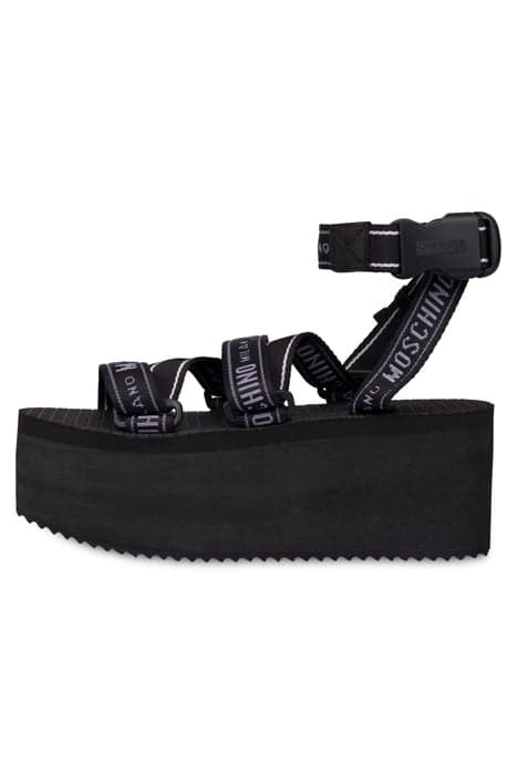 LOGO TAPE WEDGE SANDALS BLACK by Moschino