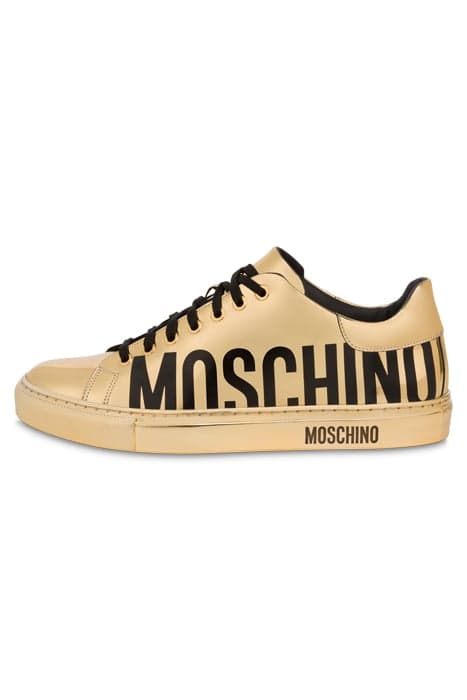 SNEAKERS WITH LAMINATED LEATHER LOGO GOLD by Moschino