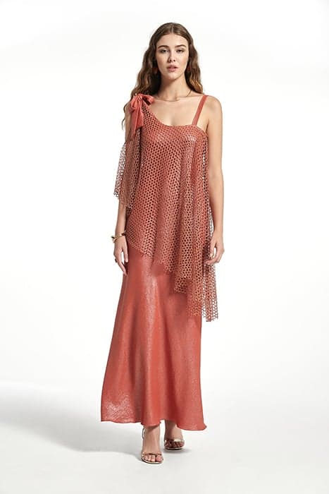 LAMINATED KNITED NET ALTER DRESS RUSSET ORANGE by OKY