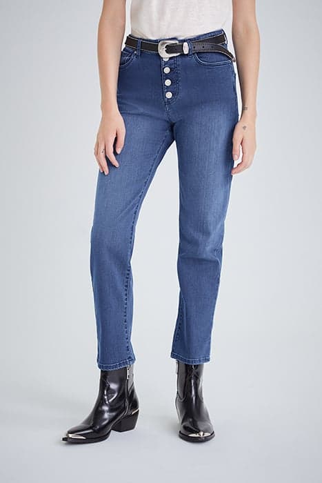 BLUE STRAIGHT CROPPED HIGH-WAIST SCULPT-UP JEANS by IKKS